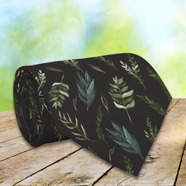 Grüne Blätter Botanisches Muster Krawatte (In situ)