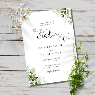 Grüne Blätter Chic Hearts Schrift Foto Hochzeit Einladung