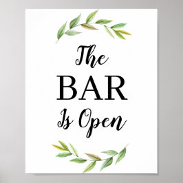 Grüne Blätter Die Bar ist offen Bar Hochzeit Poster