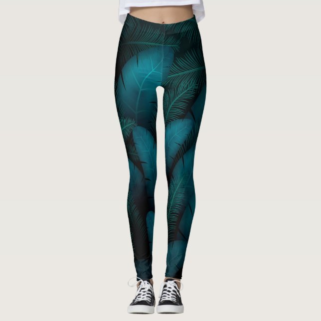 grüne Blätter dunkle Leggings (Vorderseite)