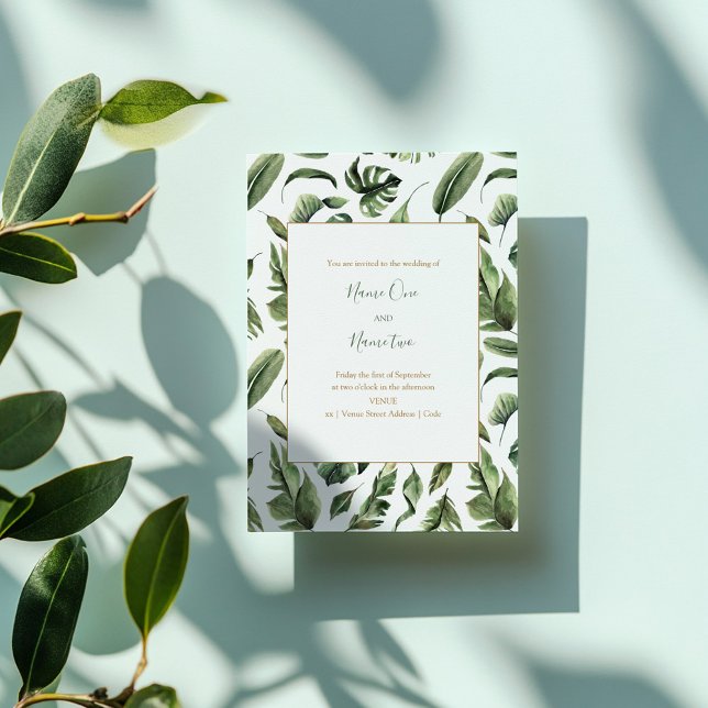 Grüne Blätter, Einladung zur Waldhochzeit (Green leaves, jungle style, forrest wedding invitation)