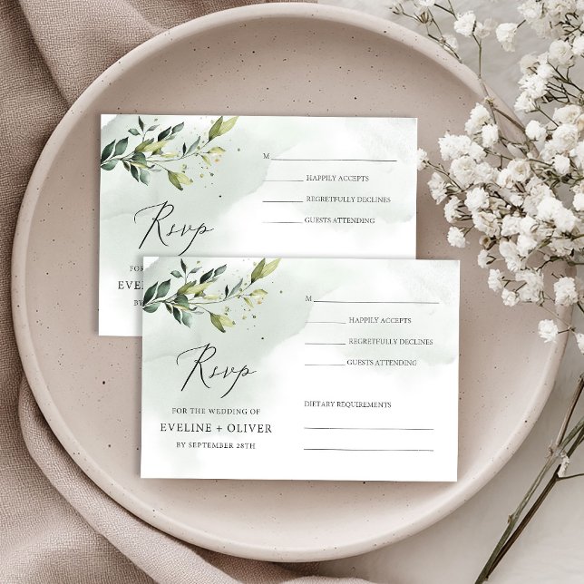 Grüne Blätter Eukalyptusblätter Boho-Hochzeit RSVP Karte (Make responding to your wedding effortless with this Editable Watercolor Boho Eucalyptus Greenery Go)