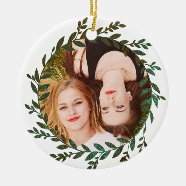 Grüne Blätter Foil Effect Foto Ornament (Vorne)
