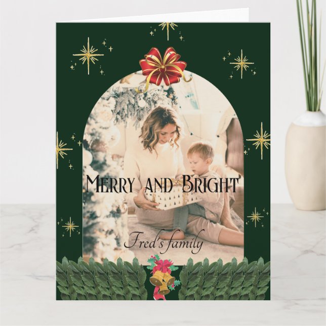 Grüne Blätter Foto Jahreszeiten fröhliche Weihnach Karte (Vorderseite)