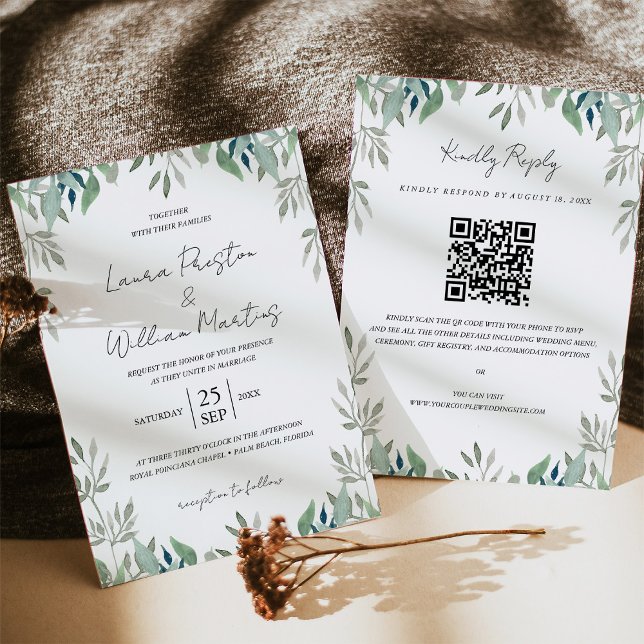 Grüne Blätter Frame QR Code UAWG Wedding Einladung (Von Creator hochgeladen)