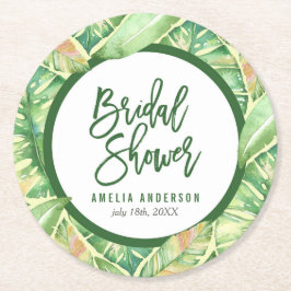 Grüne Blätter für tropisches Brautparty Runder Pappuntersetzer