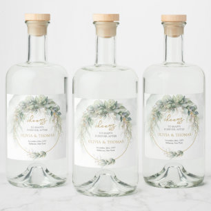 Grüne Blätter, goldgelb, ovaler Boho eucalyptus Alkoholflaschenetikett