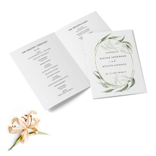 Grüne Blätter Goldrahmen Hochzeitsprogramm
