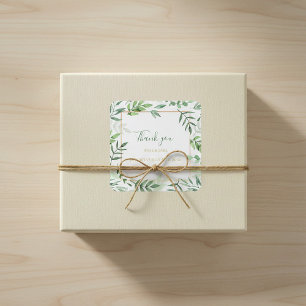 Grüne Blätter Grenze Hochzeit danke Ihnen Aufklebe Quadratischer Aufkleber