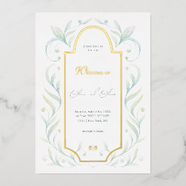 Grüne Blätter Hochzeit Folieneinladung