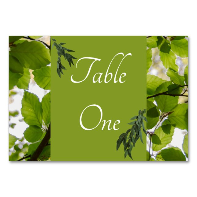 Grüne Blätter Hochzeiten Tischnummern Horizontal (Vorderseite)