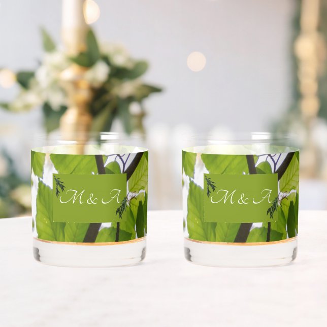 Grüne Blätter Hochzeitsbläser Whiskyglas (Insitu (Hochzeit))