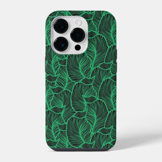 grüne Blätter Illustrationsmuster iPhone Hülle (Rückseite)
