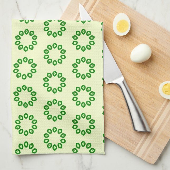 Grüne Blätter in einem gelben Kreis Geschirrtuch (Viertel Falte)