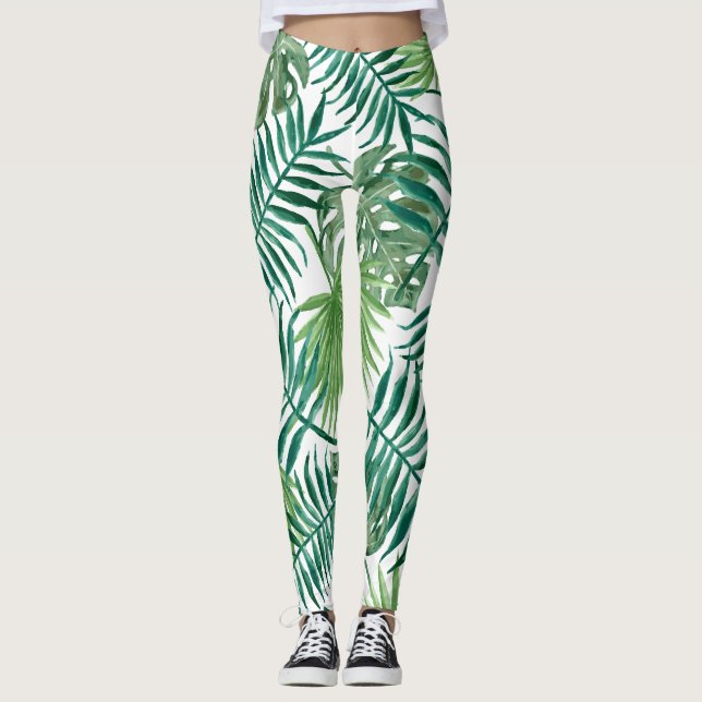 Grüne Blätter Jungle Style Leggings (Vorderseite)