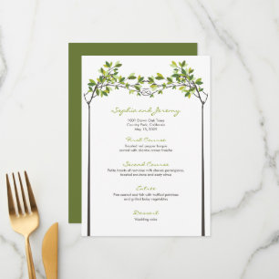 Grüne Blätter Knotted Liebe Trees Summer Wedding Menükarte