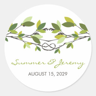 Grüne Blätter Knotted Liebe Trees Summer Wedding Runder Aufkleber
