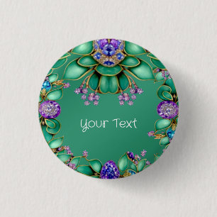 Grüne Blätter Lila Edelsteine Pinback Button