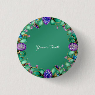 Grüne Blätter Lila Edelsteine Pinback Button