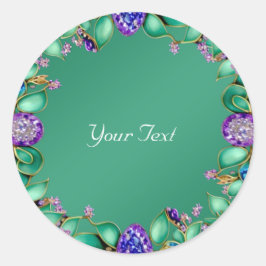 Grüne Blätter Lila Gemstone Classic Round Aufklebe Runder Aufkleber