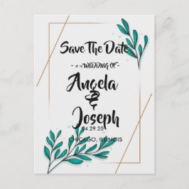 Grüne Blätter mit BlütengoldfolieSpeichern Sie das Ankündigungspostkarte