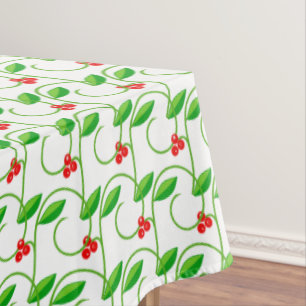 Grüne Blätter mit Little Red Wild Berries auf Weiß Tischdecke