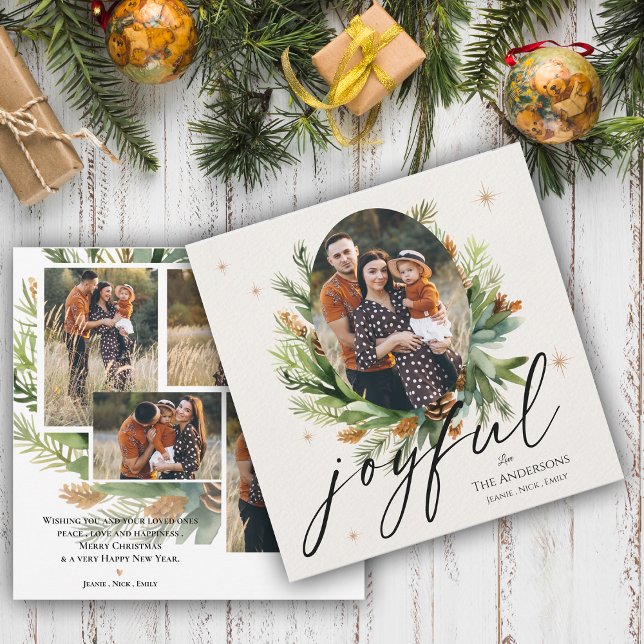 Grüne Blätter Multi-Family-Fotos Freuen Weihnachte (Green Leaves Multi Family Photos Joyful Christmas Greeting Card)