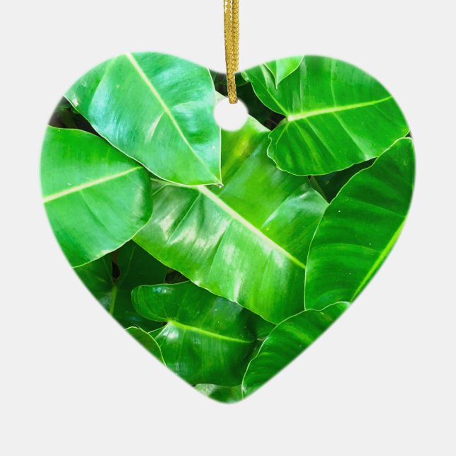 Grüne Blätter Palmblättriger Dschungel Keramik Ornament (Vorne)