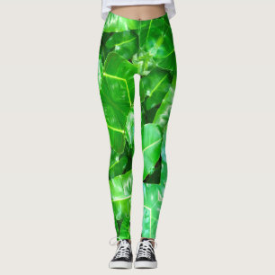 Grüne Blätter Palmblättriger Dschungel Leggings