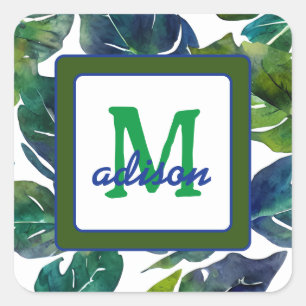 Grüne Blätter Philodendron Foliage Botanical Quadratischer Aufkleber