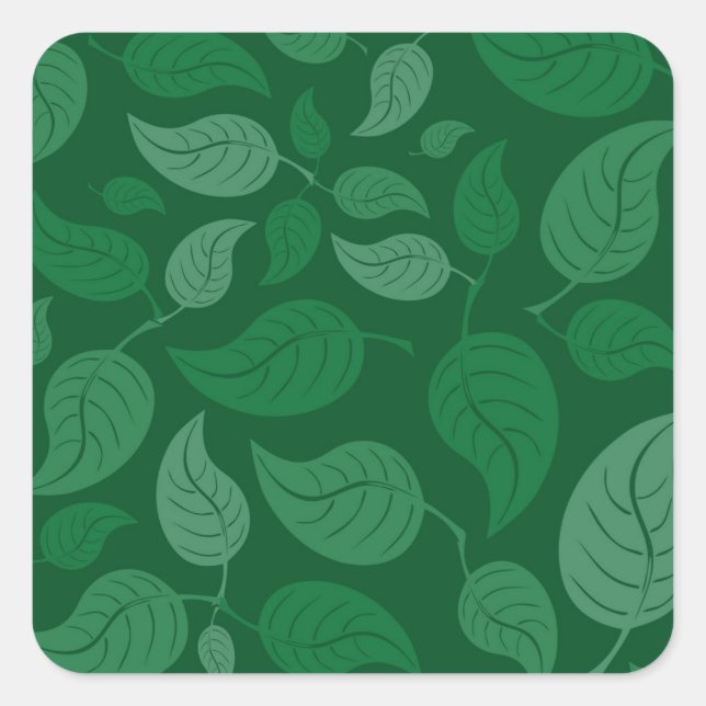 Grüne Blätter Quadratischer Aufkleber (Vorderseite)