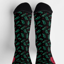 Grüne Blätter & Red Berries Weihnachtsmuster Schwa Socken