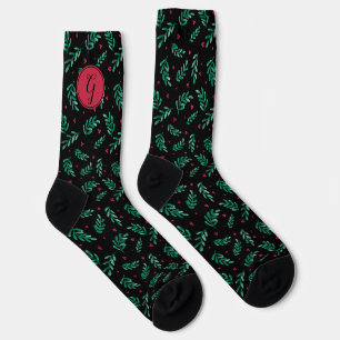 Grüne Blätter & Red Berries Weihnachtsmuster Schwa Socken