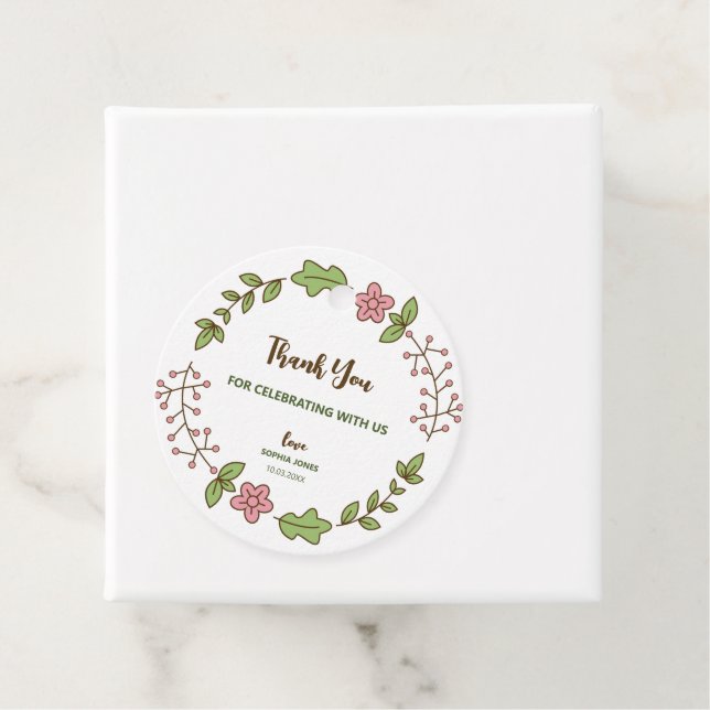 Grüne Blätter Rosa Blume Brautparty Geschenkanhänger (Beispiel)