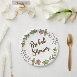Grüne Blätter Rosa Blume Brautparty Pappteller
