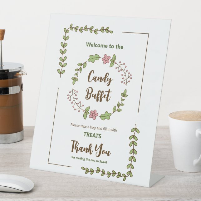 Grüne Blätter Rosa Blume Brautparty Sockelschild (In Situ)