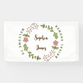 Grüne Blätter Rosa Blume Brautparty Willkommen Banner