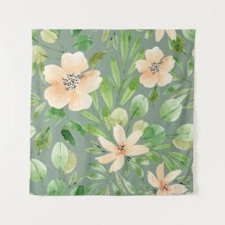 Grüne Blätter, rosa Blume: Wasserfarbe. Wandteppich