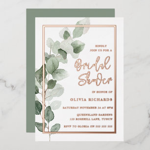 Grüne Blätter Rose Gold Foil Border Brautparty Folieneinladung