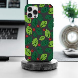 Grüne Blätter, rote Beeren, Muster aus Blättern Case-Mate iPhone Hülle