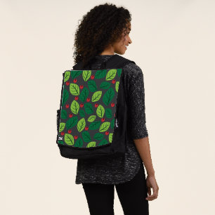 Grüne Blätter, rote Beeren, Muster aus Blättern Rucksack