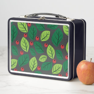 Grüne Blätter, rote Berries, Muster von Blätter Metall Brotdose