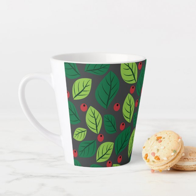 Grüne Blätter, rote Berries, Muster von Blätter Milchtasse (Beispiel)