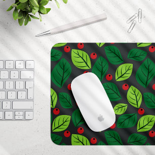 Grüne Blätter, rote Berries, Muster von Blätter Mousepad