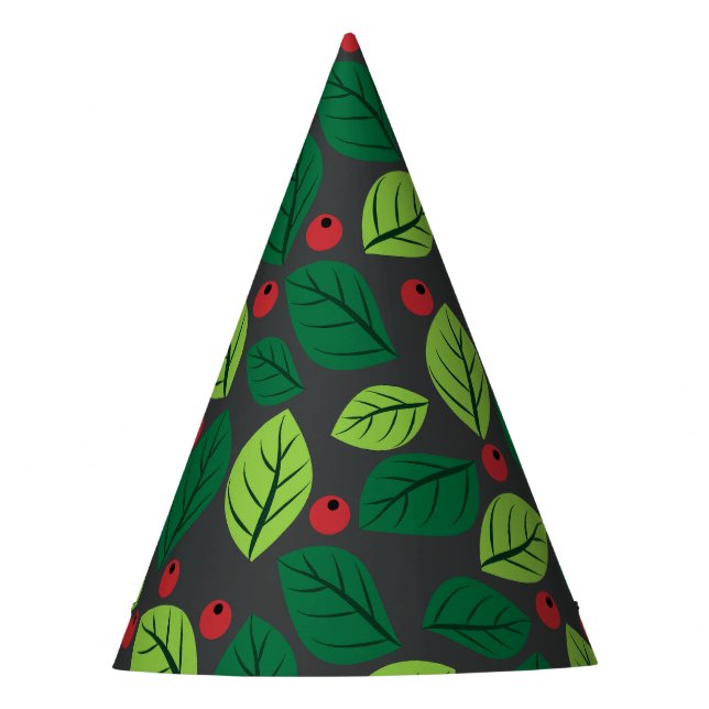 Grüne Blätter, rote Berries, Muster von Blätter Partyhütchen (Vorderseite)