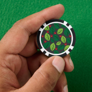 Grüne Blätter, rote Berries, Muster von Blätter Pokerchips