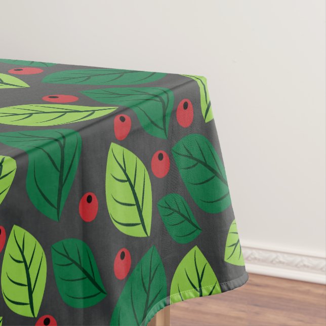 Grüne Blätter, rote Berries, Muster von Blätter Tischdecke (Beispiel)