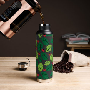 Grüne Blätter, rote Berries, Muster von Blätter Trinkflasche