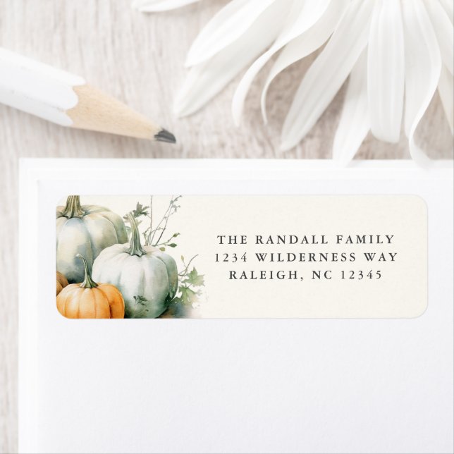 Grüne Blätter Rustic Fall Pumpkin Rücksendeadresse (Insitu)