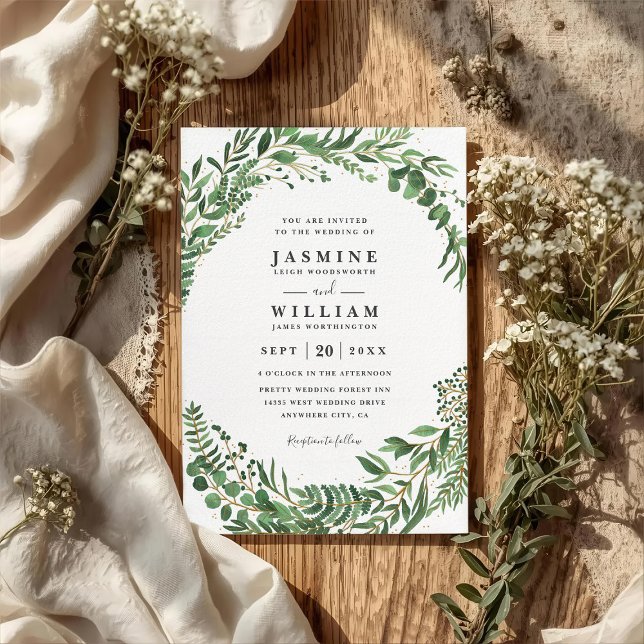 Grüne Blätter Rustikale Elegante QR-Code-Hochzeit Einladung (Von Creator hochgeladen)